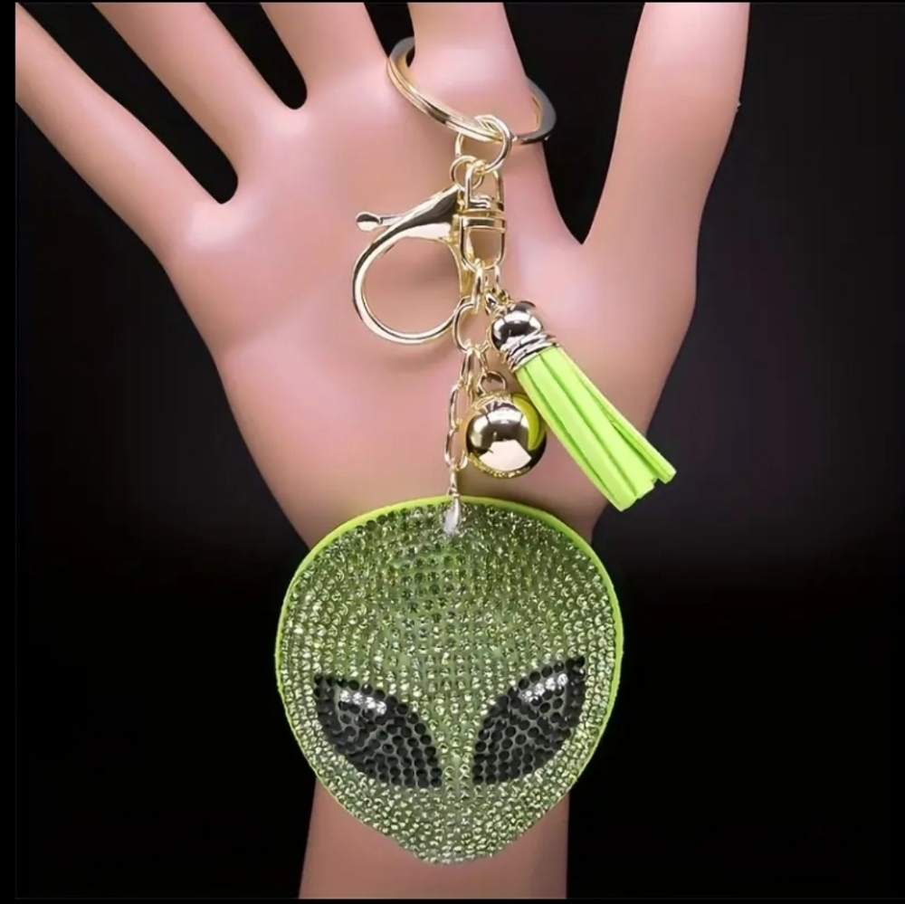 Green Alien Keychain/Bag Charm with Rhinestones